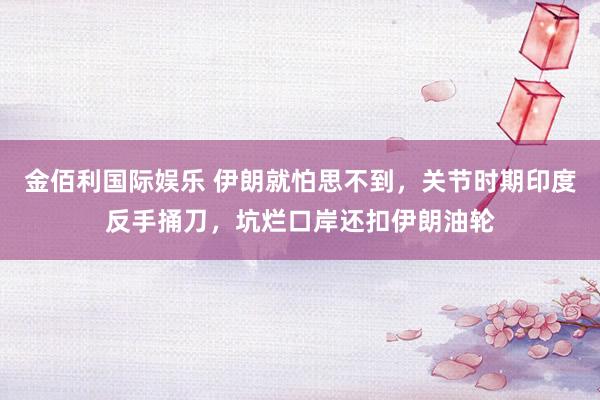 金佰利国际娱乐 伊朗就怕思不到，关节时期印度反手捅刀，坑烂口岸还扣伊朗油轮
